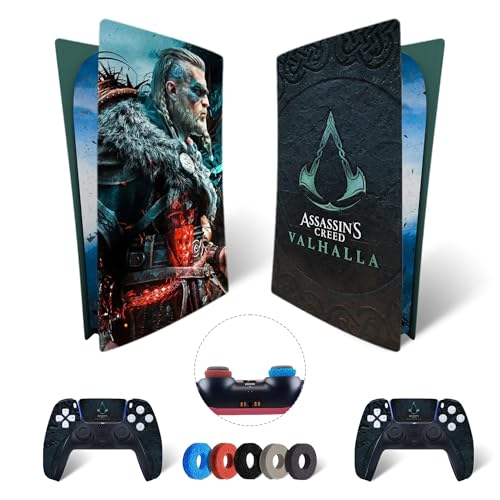 MaD Vision® Extra-Haltbares Skin-Set aus Vinyl für PS5 Digital + 5 Paar Aiming Rings | Kratzfestes Aufkleber-Set für Playstation 5 + 2 Controllers – für Assassin's Creed Valhalla Design von MaD Vision