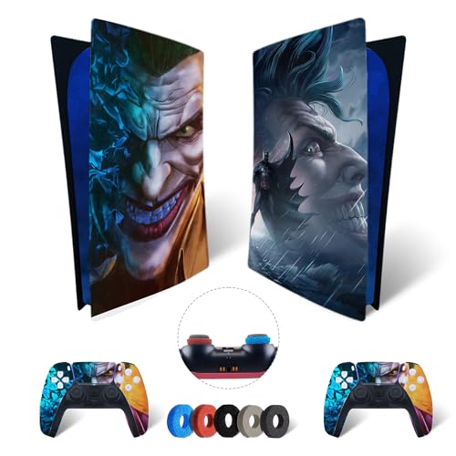 MaD Vision® Extra-Haltbares Skin-Set aus Vinyl für PS5 Digital + 5 Paar Aiming Rings | Kratzfestes Aufkleber-Set für Playstation 5 + 2 Controllers – für Joker Batman Design von MaD Vision