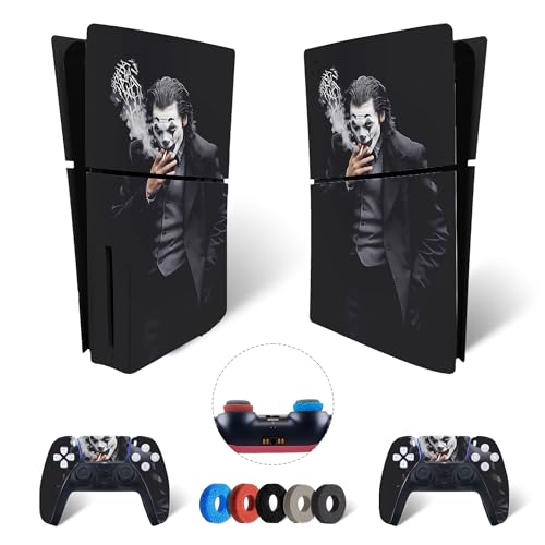 MaD Vision® Extra-Haltbares Skin-Set aus Vinyl für PS5 Disc Slim + 5 Paar Aiming Rings | Kratzfestes Aufkleber-Set für Playstation 5 + 2 Controllers – für Joker Design von MaD Vision