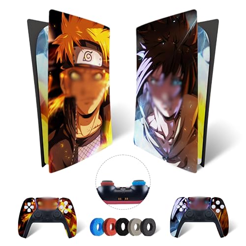 MaD Vision® Extra-Haltbares Skin-Set aus Vinyl für PS5 Digital + 5 Paar Aiming Rings | Kratzfestes Aufkleber-Set für Playstation 5 + 2 Controllers – für Sasuke|Naruto Design von MaD Vision