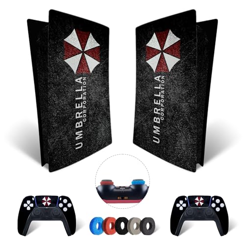 MaD Vision® Extra-Haltbares Skin-Set aus Vinyl für PS5 Digital + 5 Paar Aiming Rings | Kratzfestes Aufkleber-Set für Playstation 5 + 2 Controllers – für Resident Evil Umbrella Design von MaD Vision
