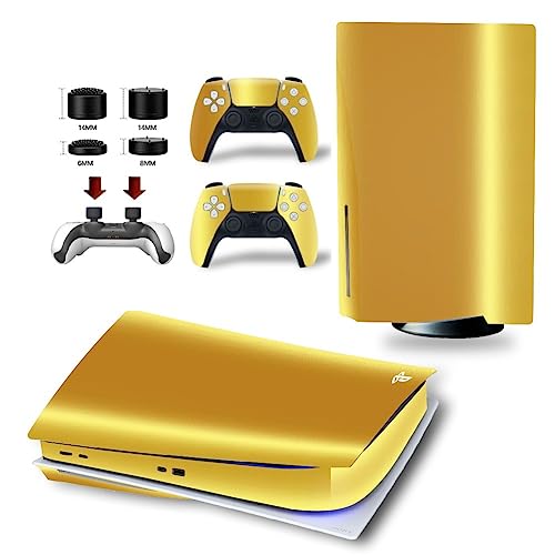 MaD Vision® Extra-Haltbares Skin-Set aus Vinyl für PS5 Disc + 5 Paar Aiming Rings | Kratzfestes Aufkleber-Set für Playstation 5 + 2 Controllers – für Chrome Gold Design von MaD Vision