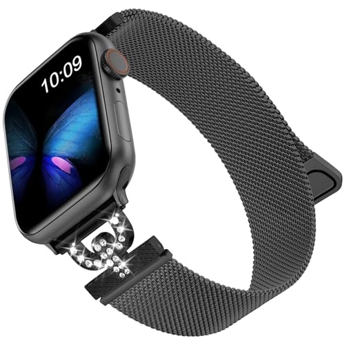 MaEiol Metall Armband Kompatibel mit Apple Watch 41mm 40mm 38mm, Funkelnder Diamant Edelstahl Metall Ersatzarmband, Armbänder für Apple Watch SE/Series 9/8 / 7/6 / 5/4 / 3/2 / 1 - Schwarz von MaEiol