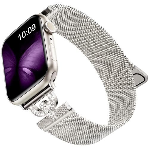 MaEiol Metall Armband Kompatibel mit Apple Watch 41mm 40mm 38mm, Funkelnder Diamant Edelstahl Metall Ersatzarmband, Armbänder für Apple Watch SE/Series 9/8 / 7/6 / 5/4 / 3/2 / 1 - Sternlicht von MaEiol