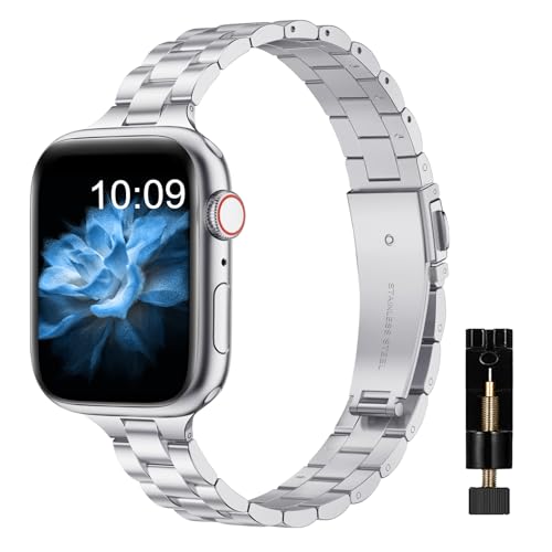 MaEiol Metall Armband für Apple Watch 49mm 45mm 44mm 42mm 41mm 40mm 38mm, Damen Herren Ersatzarmband Edelstahl Armbänder, Ersatzbänder für iWatch Series SE Ultra 9 8 7 6 5 4 3 2 1, Ultra 2, Silber von MaEiol