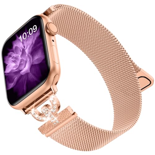 MaEiol Metall Armband Kompatibel mit Apple Watch Ultra 2 / Ultra/SE/Series 9/8/7/6/5/4/3/2/1, Funkelnder Diamant Edelstahl Ersatzarmband, Armbänder für iWatch Armband 49mm 45mm 44mm 42mm -Roségold von MaEiol