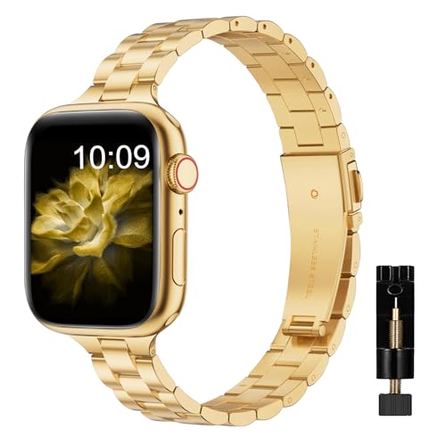 MaEiol Metall Armband für Apple Watch 45mm 44mm 42mm 49mm 41mm 40mm 38mm, Damen Herren Ersatzarmband Edelstahl Armbänder, Ersatzbänder für iWatch Series SE Ultra 9 8 7 6 5 4 3 2 1, Ultra 2, Gold von MaEiol