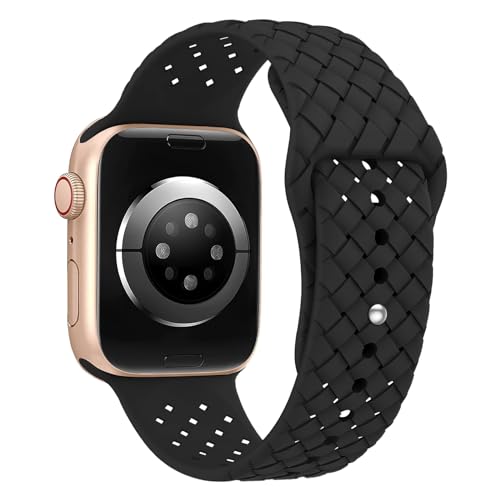 MaEiol Sport Silikon Armband Kompatibel mit Apple Watch SE/Series 9/8/ 7/6/ 5/4/ 3/2/ 1, Uhrenarmband Gewebtes Weiches Atmungsaktiv, Ersatzarmband Kompatibel mit iWatch 41mm 40mm 38mm -Schwarz von MaEiol