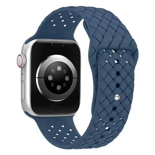 MaEiol Sport Silikon Armband Kompatibel mit Apple Watch SE/Ultra 2/Ultra/Series 9/8/7/6/5/4/3/2/1, Gewebtes Weiches Atmungsaktiv Armbänder, Armband Kompatibel mit iWatch 49/45/44/42mm - Tiefes Blau von MaEiol