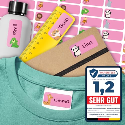 Namensaufkleber für Kinder (54 Stk. 30x13 mm) - Wasserfeste Namensschilder für Kleidung, Textilien und Gegenstände - Optimal für Kita, Kindergarten und Schule - Schöne Motive personalisierbar von MaFab Products