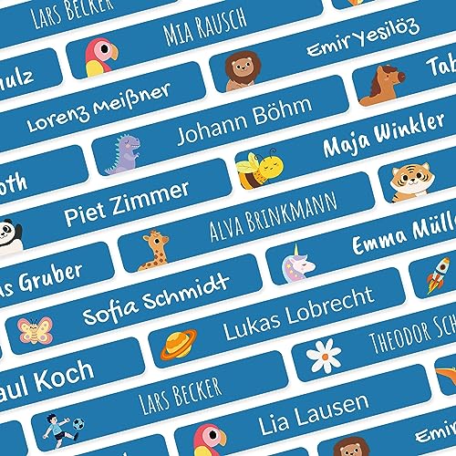 Personalisierbare Namensaufkleber für Kinder (120 Stk. 47x7 mm) - Wasserfeste Namensschilder für Gegenstände, Stifte & Textilien - Optimal für Kita, Kindergarten und Schule - Schöne Motive von MaFab Products