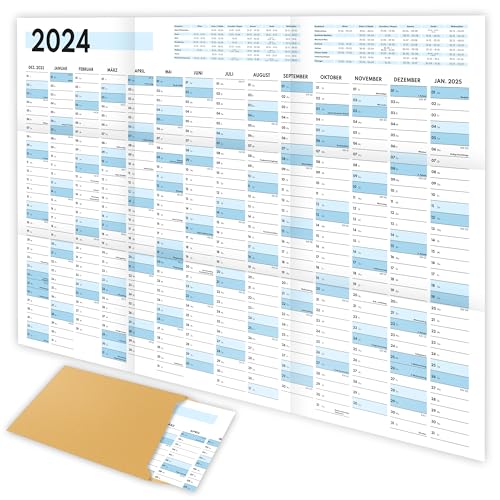 XXL Wandkalender 2024 groß (90x60cm) - Jahresplaner 2024 quer als Kalender für die Wand - Jahreskalender für 14 Monate mit Ferienübersicht - Kalender gefalzt für das Büro von MaFab Products