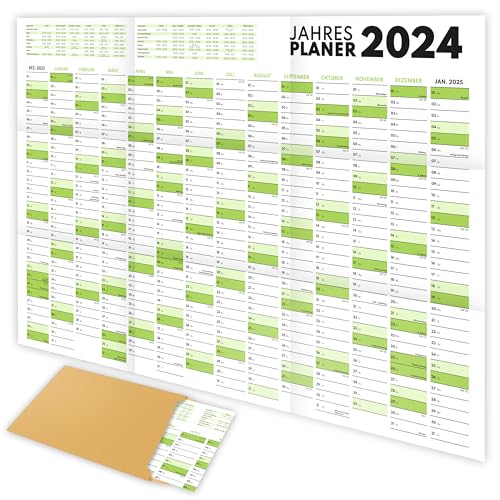 XXL Wandkalender 2024 groß (90x60cm) - Jahresplaner 2024 quer als Kalender für die Wand - Jahreskalender für 14 Monate mit Ferienübersicht - Kalender gefalzt für das Büro von MaFab Products