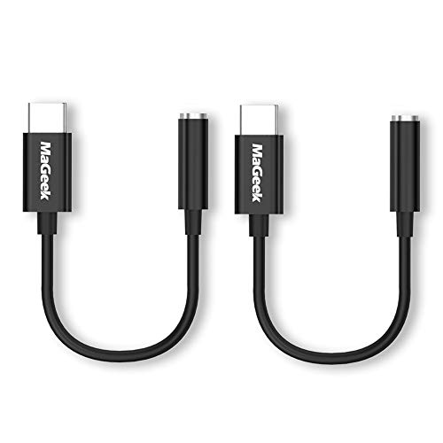 MaGeek® [2 Stück USB C auf 3.5mm Kopfhörer Adapter,Typ C auf 3,5 mm Jack Aux Audio Adapter [96kHz/24bit Hi-Res DAC] für iPad Pro/Google Pixel/Pixel 2/3/Samsung S10 S9/Huawei P20/P30 und mehr(Schwarz) von MaGeek