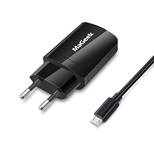 MaGeek® 2.4A 2-Port USB Ladegerät + 1,0m Micro USB Kabel für Android Samung Galaxy S6 / S6 Edge und weitere (Schwarz) von MaGeek