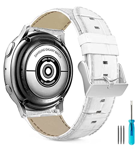 MaKTech 22mm Lederarmband Krokodillederschnitt Kompatibel mit Samsung Galaxy Watch 3 45mm/46mm,Huawei Watch 4/3 & Ultimate/GT 4/3 46mm Pro,Amazfit GTR 3/2 (Weiß) von MaKTech