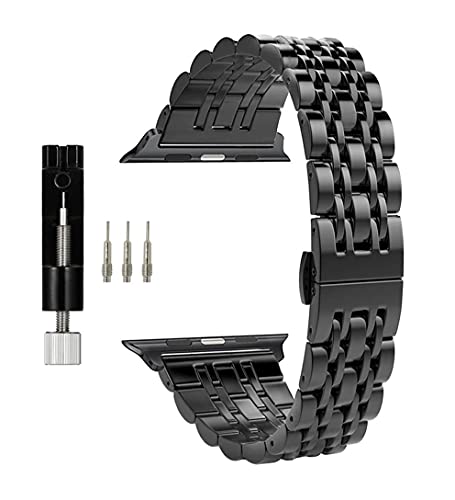 MaKTech Armband aus Edelstahl, sieben Maschen, kompatibel mit Apple iWatch Serie 8/7/6/SE/Ultra/2022 (45 mm/44 mm/49 mm, schwarz) von MaKTech
