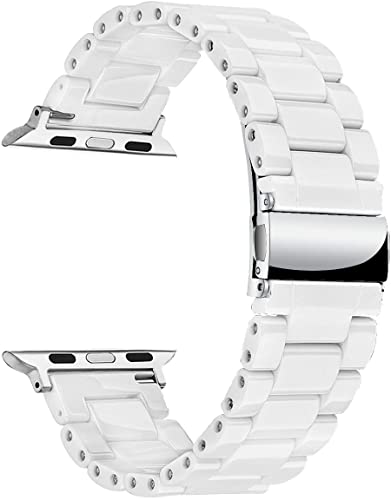 MaKTech Dreiteilig Keramik Armband Kompatibel mit Apple Watch Series 9/Ultra 2/SE/8/7/2023 (45mm/44mm/49mm,Weiß) von MaKTech