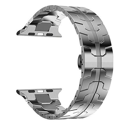 MaKTech Edelstahl-Armband,Dünnes-Festes-Konkav-Konvexes Eingelegtes Metallarmband,Kompatibel mit Apple Watch Series 10/9/Ultra 2/SE/8/7[2024] (46mm/45mm/44/49mm,Silber) von MaKTech