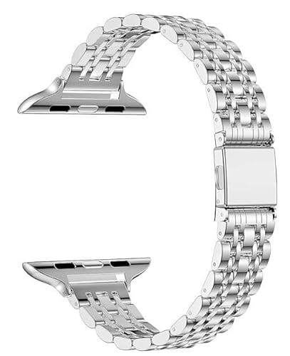 MaKTech Edelstahl Armband,Frauen Schlank Siebenteilig Links 14mm Metallarmband Kompatibel mit Apple Watch Series 9/Ultra 2/SE/8/7/2023 (41mm/40mm,Silber) von MaKTech