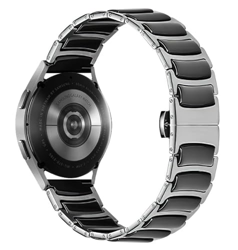 MaKTech Keramikband,Silberdünne Stahleinlage aus Keramik 20mm Gliederarmband,für Samsung Galaxy Watch 7 FE 6 5 4,40/42/43/44/45/46/47mm,Huawei GT 3 42mm (Schwarz) von MaKTech