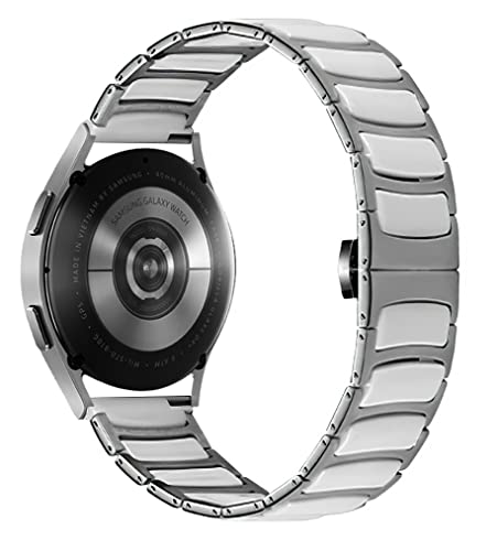 MaKTech Keramikband,Silberdünne Stahleinlage aus Keramik 20mm Gliederarmband,für Samsung Galaxy Watch 7 FE 6 5 4,40/42/43/44/45/46/47mm,Huawei GT 3 42mm (White) von MaKTech