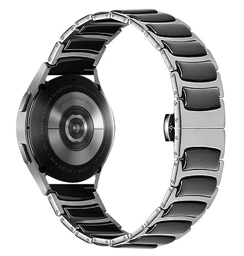 MaKTech Keramikarmband für Samsung Watch 3,Edelstahlarmband mit Eingelegten Keramikgliedern,Armband,Kompatibel mit Galaxy Watch 3 45mm/46mm,HUAWEI WATCH 3 46mm/GT 2 46mm (22mm,Schwarz) von MaKTech