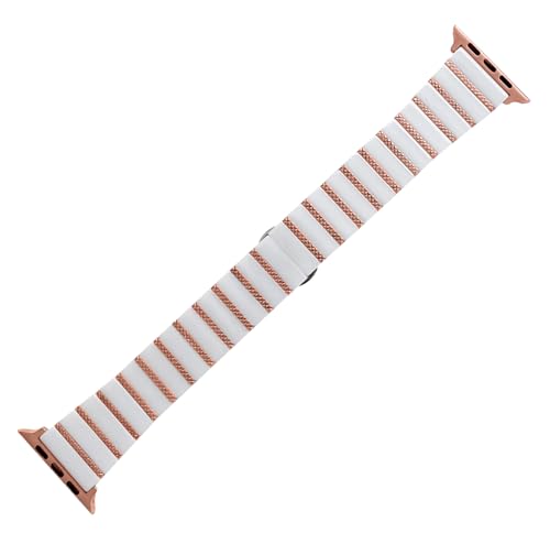 MaKTech Keramikband für Apple Watch,Einteiliges Intervall-Diamant-Gliederarmband,Kompatibel mit iWatch Series 10/9/Ultra 2/SE/8/7[2024] (46mm/45mm/44/49mm,Weiß/Roségold) von MaKTech
