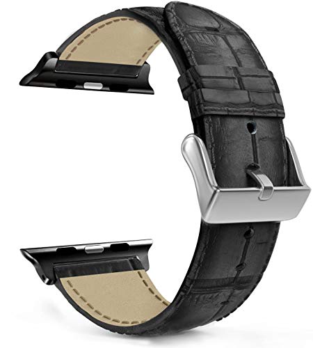 MaKTech Lederriemen Krokodilmusterband Kompatibel mit Apple Watch Series 9/Ultra 2/SE/8/7/2023 (41mm/40mm,A-Schwarz) von MaKTech