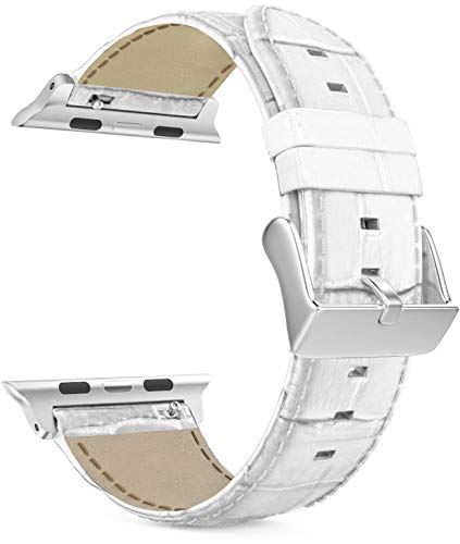 MaKTech Lederriemen Krokodilmusterband Kompatibel mit Apple Watch Series 9/Ultra 2/SE/8/7/2023 (41mm/40mm,A-Weiߟ) von MaKTech