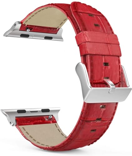 MaKTech Lederriemen Krokodilmusterband Kompatibel mit Apple Watch Series 9/Ultra 2/SE/8/7/2023 (45mm/44mm/49mm,A-Rot) von MaKTech