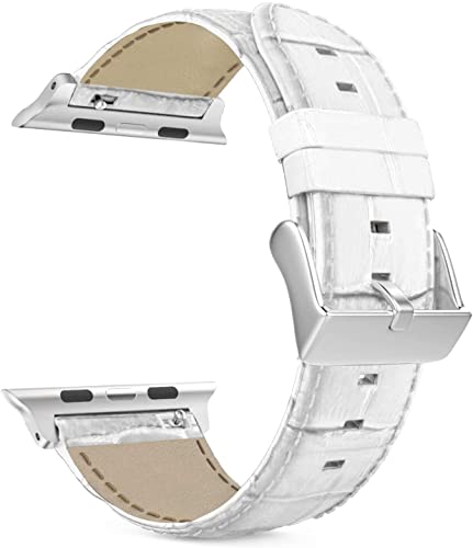 MaKTech Lederriemen Krokodilmusterband Kompatibel mit Apple Watch Series 9/Ultra 2/SE/8/7/2023 (45mm/44mm/49mm,A-Weiߟ) von MaKTech