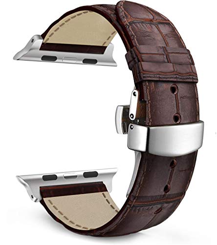 MaKTech Lederriemen Krokodilmusterband mit Schmetterlingsverschluss Kompatibel mit Apple Watch Series 9/Ultra 2/SE/8/7/2023 (41mm/40mm,B-Braun) von MaKTech
