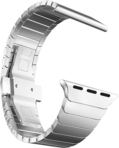 MaKTech Metallarmband,Gliederarmband aus Edelstahl Kompatibel mit Apple Watch Series 9/Ultra 2/SE/8/7/2023 (41mm/40mm,Silber) von MaKTech