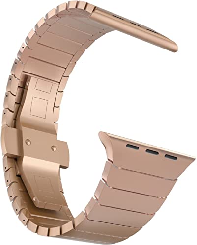 MaKTech Metallarmband,Gliederarmband aus Edelstahl Kompatibel mit Apple Watch Series 9/Ultra 2/SE/8/7/2023 (45mm/44mm/49mm,Roségold) von MaKTech