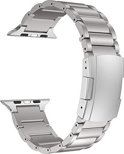 MaKTech Titan Metall Armband,Schildpatt Rückenform,Steifigkeit und leichtes Gurt,Kompatibel mit Apple Watch Series 8/7/6/SE/Ultra/2022 (41mm/40mm,Silber Grau) von MaKTech