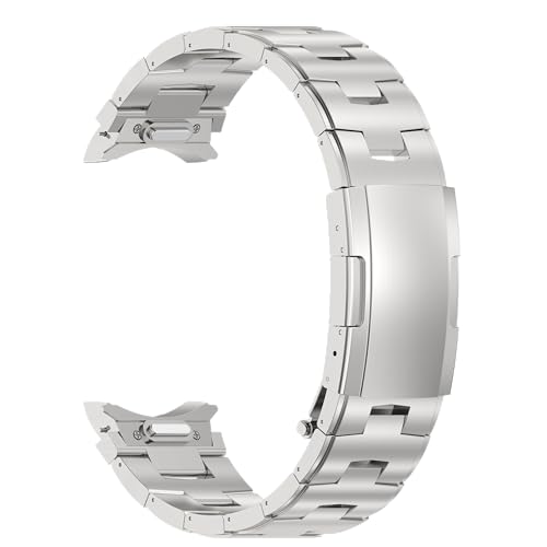 MaKTech Titanband,[Keine Lücke] Metallarmband mit konkaven und konvexen Gliedern,Federadapter,für Samsung Galaxy Watch 6 43mm/47mm/40mm/44mm,Galaxy Watch 5 40/44/45mm,Watch 4 (Silber) von MaKTech