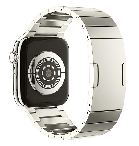 MaKTech Uhrenarmband aus Titan,Leichtmetall Rechtwinkliges Gliederarmband mit integrierter Schnalle,für Apple Watch 10/9/Ultra 2/SE/8/7[2024] (46mm/45mm/44/49mm,Titan) von MaKTech
