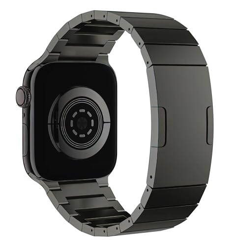 MaKTech Titanband,Leichtes Metallarmband mit eingebetteter Schnalle,für Apple Watch 10/9/Ultra 2/SE/8/7[2024] (46mm/45mm/44/49mm,Schwarz) von MaKTech