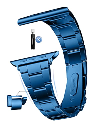 MaKTech Uhrenarmband aus Edelstahl,Selbstabbau Entfernung (Kein Werkzeug erforderlich),Kompatibel mit Apple Watch Series 9/Ultra 2/SE/8/7/2023 (41mm/40mm,Blau) von MaKTech