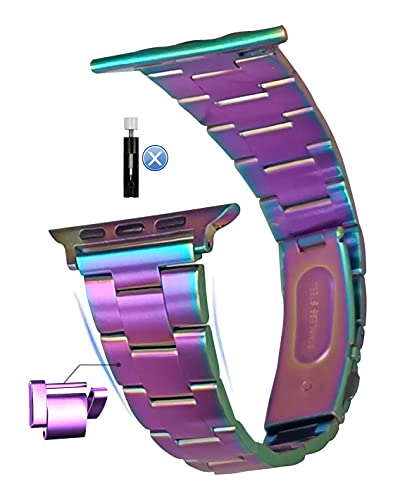 MaKTech Uhrenarmband aus Edelstahl,Selbstabbau Entfernung (Kein Werkzeug erforderlich),Kompatibel mit Apple Watch Series 9/Ultra 2/SE/8/7/2023 (41mm/40mm,Bunt) von MaKTech