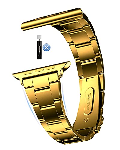MaKTech Uhrenarmband aus Edelstahl,Selbstabbau Entfernung (Kein Werkzeug erforderlich),Kompatibel mit Apple Watch Series 9/Ultra 2/SE/8/7/2023 (41mm/40mm,Gold) von MaKTech