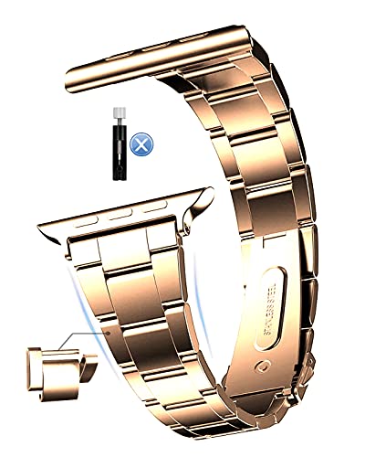 MaKTech Uhrenarmband aus Edelstahl,Selbstabbau Entfernung (Kein Werkzeug erforderlich),Kompatibel mit Apple Watch Series 9/Ultra 2/SE/8/7/2023 (41mm/40mm,Roségold) von MaKTech