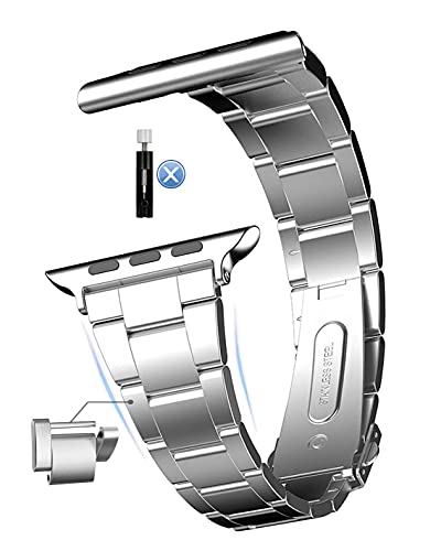 MaKTech Uhrenarmband aus Edelstahl,Selbstabbau Entfernung (Kein Werkzeug erforderlich),Kompatibel mit Apple Watch Series 9/Ultra 2/SE/8/7/2023 (41mm/40mm,Silber) von MaKTech