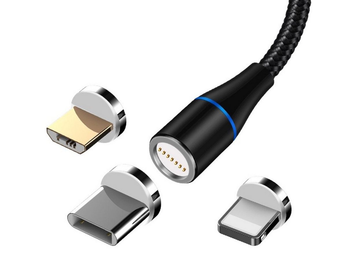 MaXlife magnetisches Kabel USB - iPhone + USB-C + microUSB 1,0 m 3A schwarz USB-Kabel, (100 cm) von MaXlife