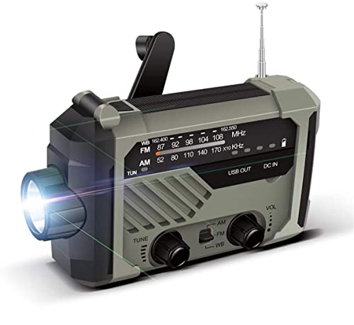 Maag Electronic Notfall Kurbel Radio AM/FM/Wetter mit Power Bank und Taschenlampe, Grau/grün von Maag Electronic