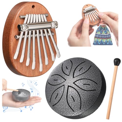 Maasechs Mini-Musikinstrumente, Mini-Kalimba- und Regentrommel mit Drumstick, 8 Tasten, Finger-Daumenklavier und 6 Noten, Stahltrommel für Abschlussfeier, Krankenschwester, Geschenk, Erwachsene Maasechs Mini-Musikinstrumente, Mini-Kalimba- und Regentrommel mit Drumstick, 8 Tasten, Finger-Daumenklavier und 6 Noten, Stahltrommel für Abschlussfeier, Krankenschwester, Geschenk, Erwachsene von Maasechs