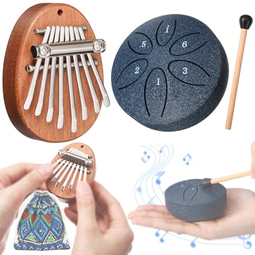 Maasechs Mini-Musikinstrumente, Mini-Kalimba- und Regentrommel mit Drumstick, 8 Tasten, Finger-Daumenklavier und 6 Noten, Stahltrommel für Abschlussfeier, Krankenschwester, Geschenk, Erwachsene Maasechs Mini-Musikinstrumente, Mini-Kalimba- und Regentrommel mit Drumstick, 8 Tasten, Finger-Daumenklavier und 6 Noten, Stahltrommel für Abschlussfeier, Krankenschwester, Geschenk, Erwachsene von Maasechs