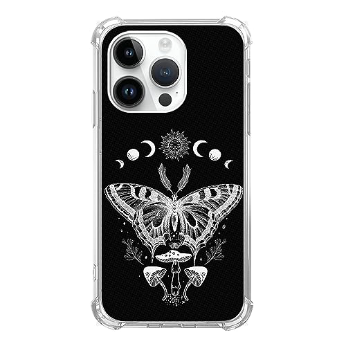 Mabluworqe Himmlische Sonne Mond Motte Hülle Kompatibel mit iPhone 14 Pro Max, Withcy Mushroom Moth Hülle für iPhone 14 Pro Max, Coole TPU Bumper Handyhülle Cover von Mabluworqe