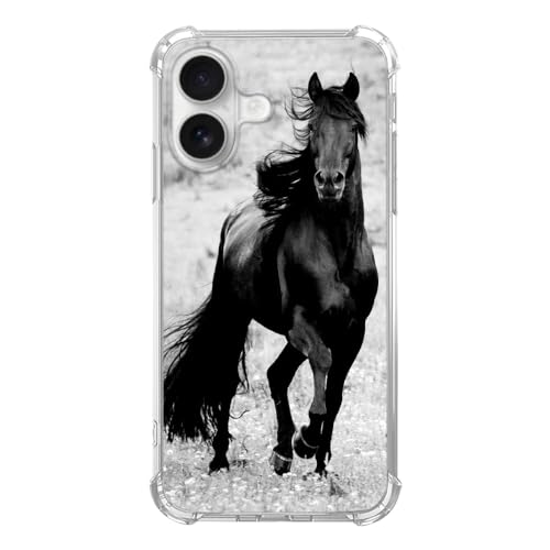 Mabluworqe Niedliche coole Wildpferd-Hülle, kompatibel mit iPhone 16 Plus, schwarzes Pferd Hülle für iPhone 16 Plus, coole TPU-Schutzhülle von Mabluworqe